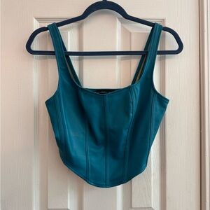 SINCERELY JULES Faux Leather Stretchy Corset Teal Crop Top Size Small